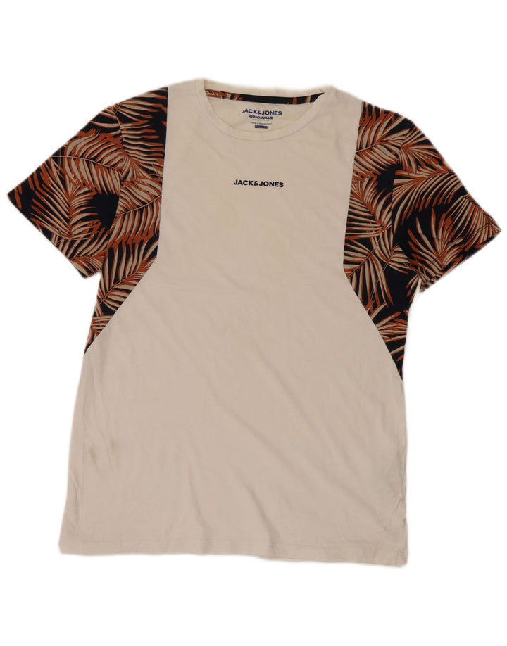 Camiseta masculina Jack & Jones Regular Fit gráfica top médio branco floral
