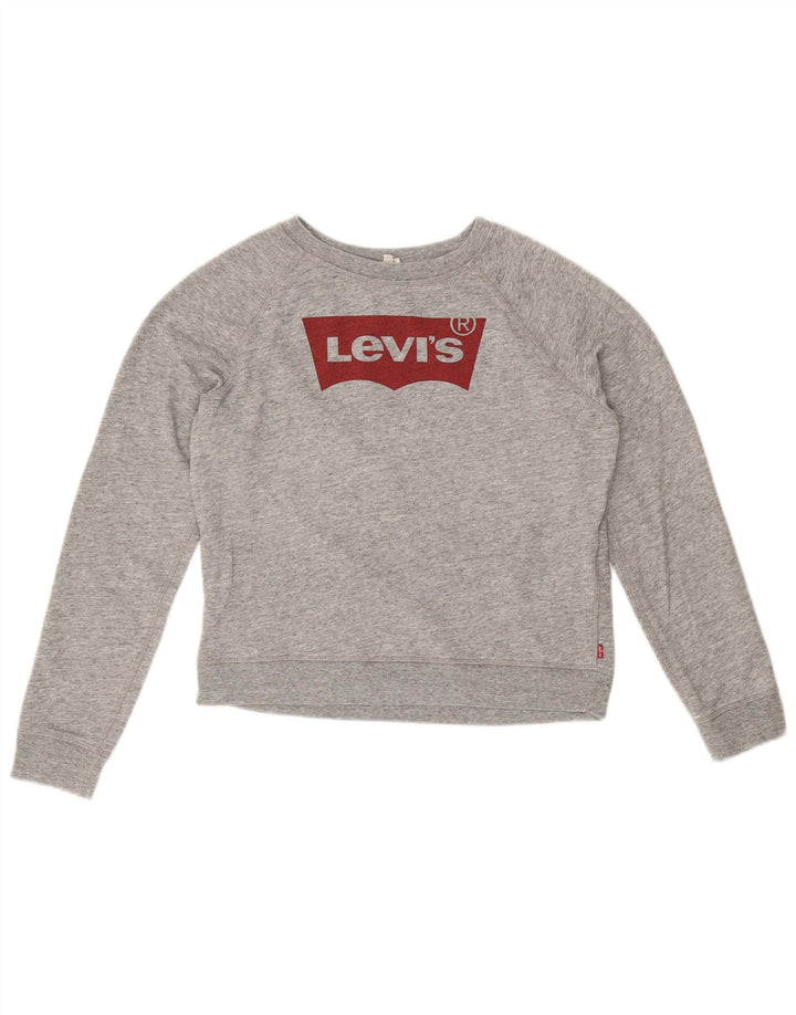 Moletom feminino LEVI'S Crop Graphic Jumper UK 14 algodão cinza médio