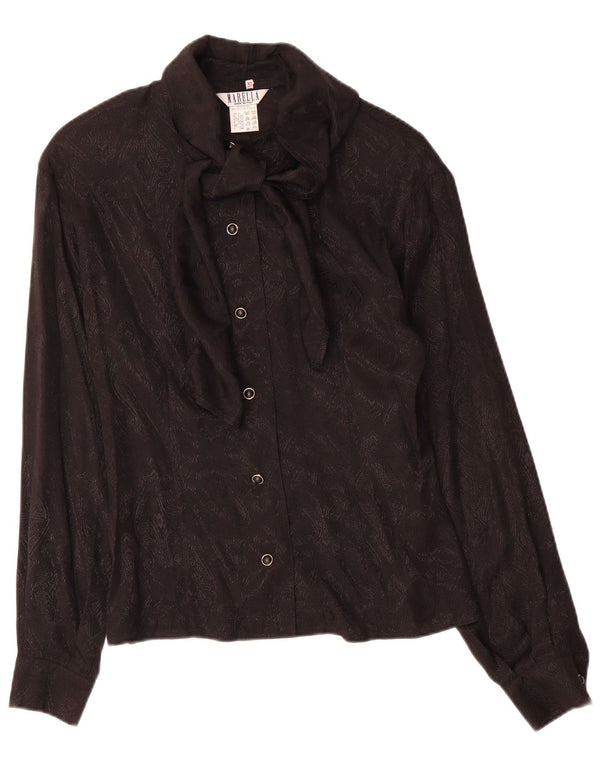 Blusa feminina Marella com gravata frontal Reino Unido 14 grande acetato paisley preto