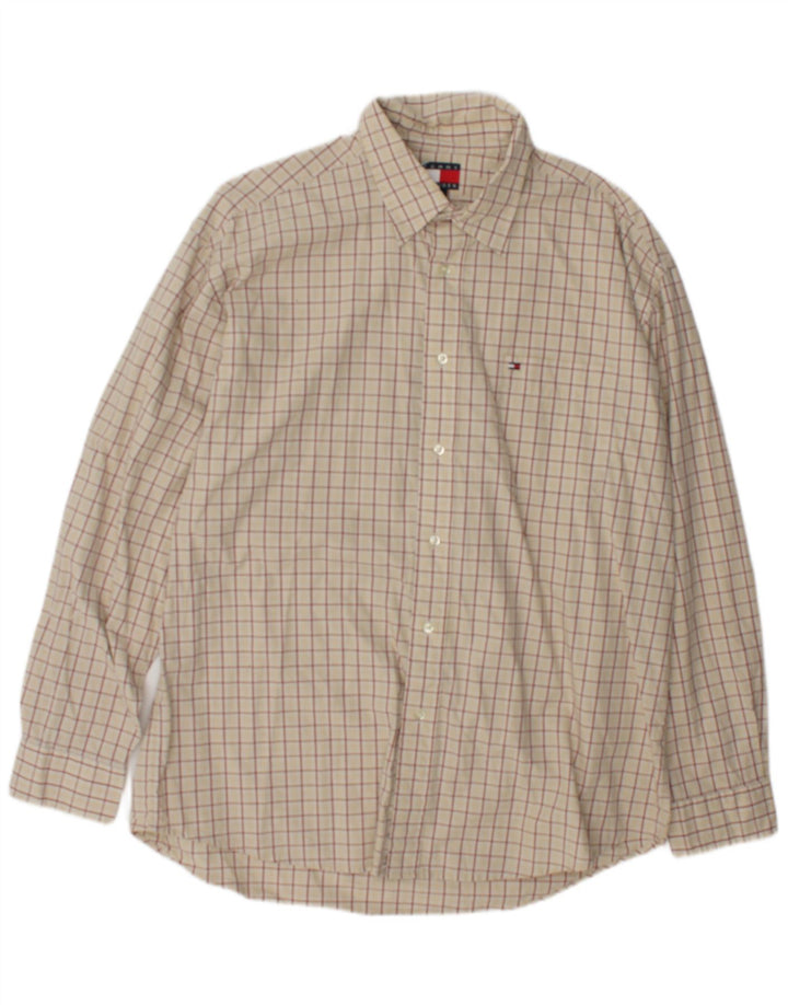 Camisa masculina Tommy Hilfiger grande xadrez bege