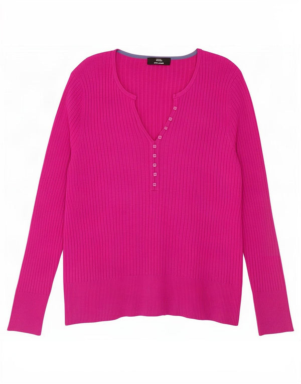 Suéter feminino Marks & Spencer com decote em V UK 22 3XL viscose rosa
