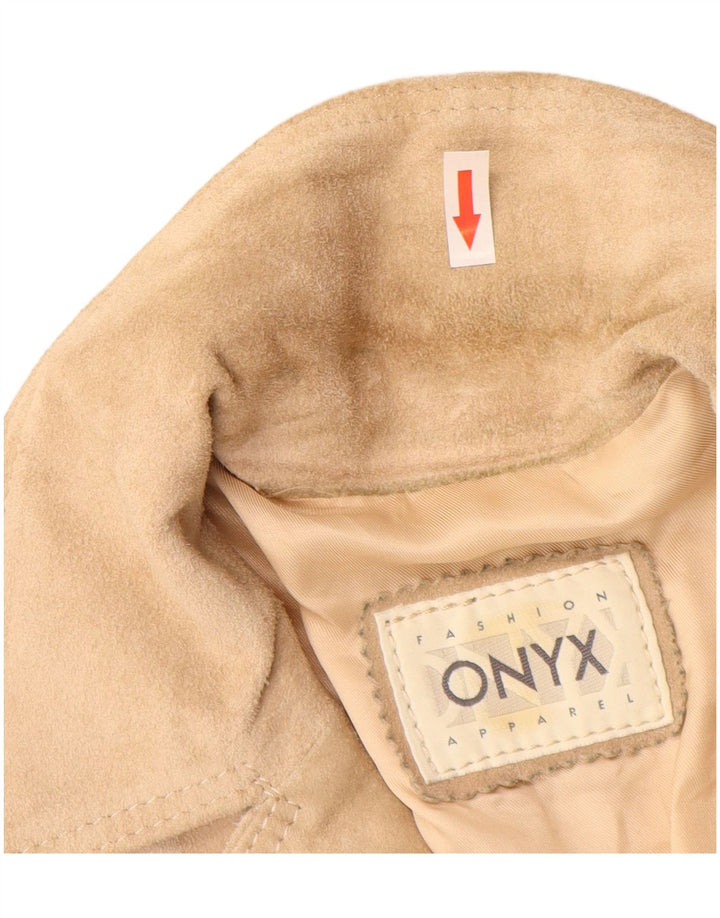 Jaqueta blazer feminina de camurça com 3 botões Onyx IT 44 couro bege médio