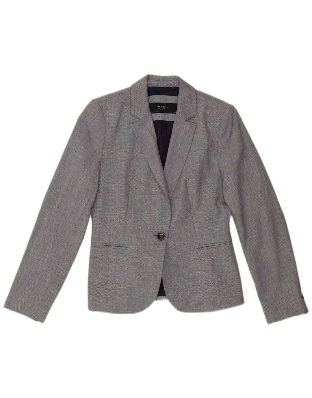 Jaqueta blazer feminina ZARA com 1 botão EU 36 XS cinza Chevron poliéster