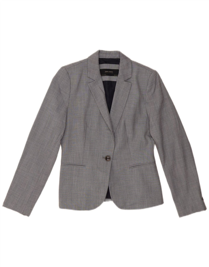 Jaqueta blazer feminina ZARA com 1 botão EU 36 XS cinza Chevron poliéster
