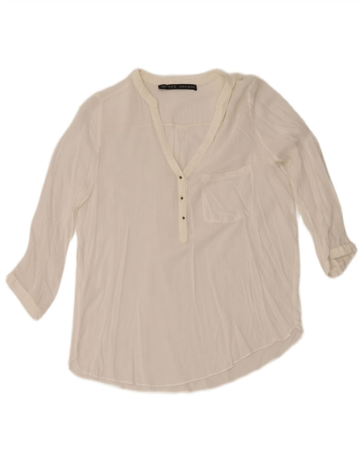 Zara blusa feminina manga 3/4 top UK 12 médio branco