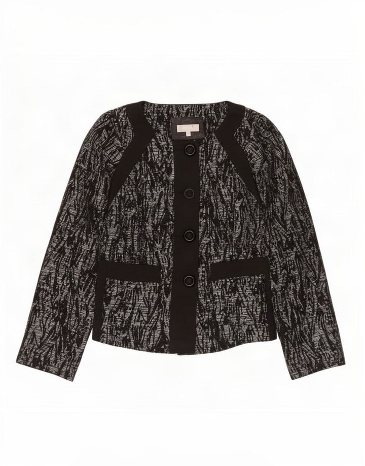 Jaqueta blazer feminina Marks & Spencer com padrão abstrato Reino Unido 16 grande preta