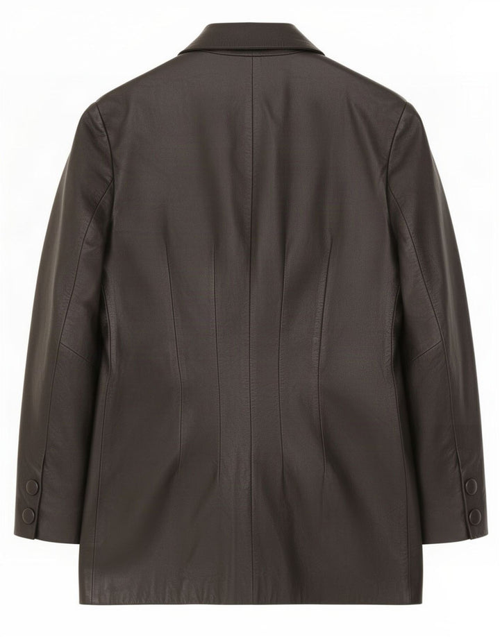 Casaco de couro feminino vintage UK 12 médio preto
