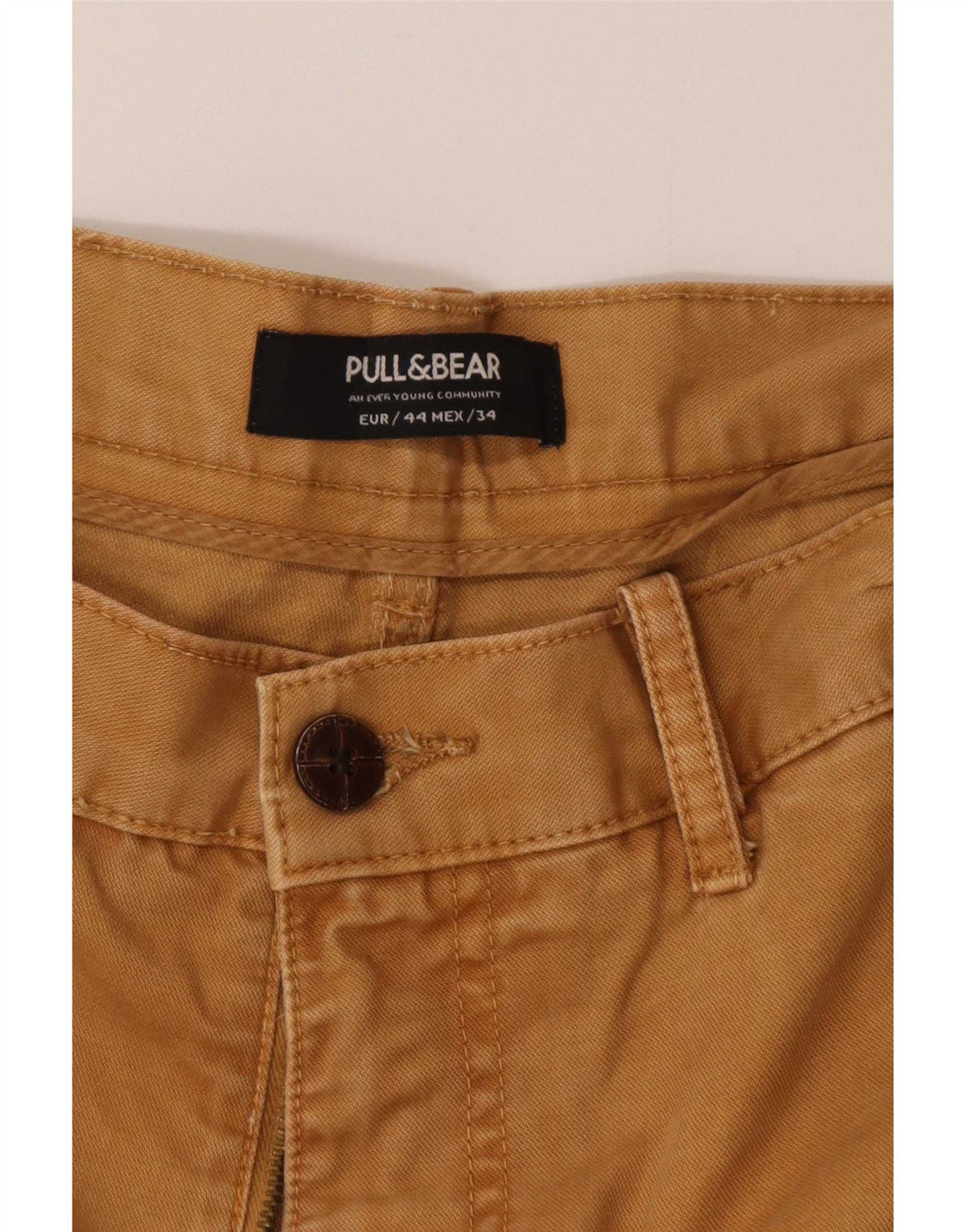 Calça Chino Slim Masculina Pull & Bear EU 44 Grande W34 L32 Algodão Bege