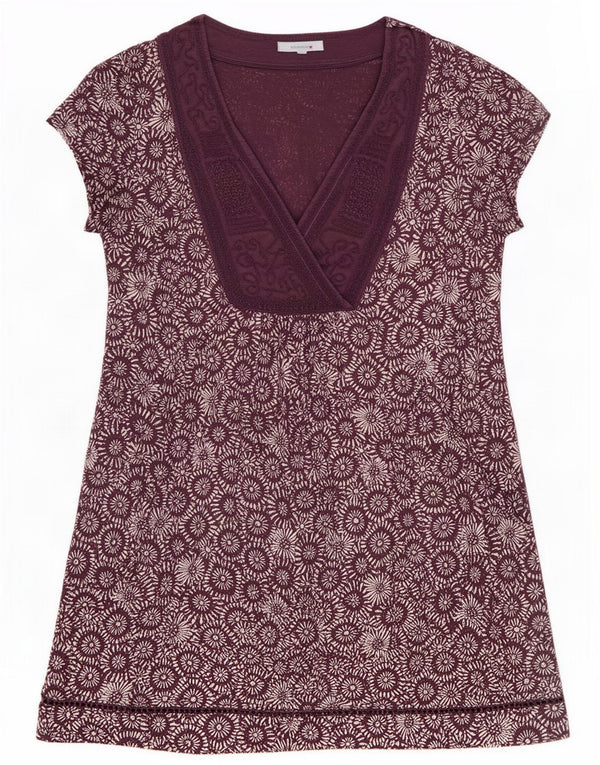 Vestido túnica feminino de mangas curtas com material branco UK 12 Floral roxo médio
