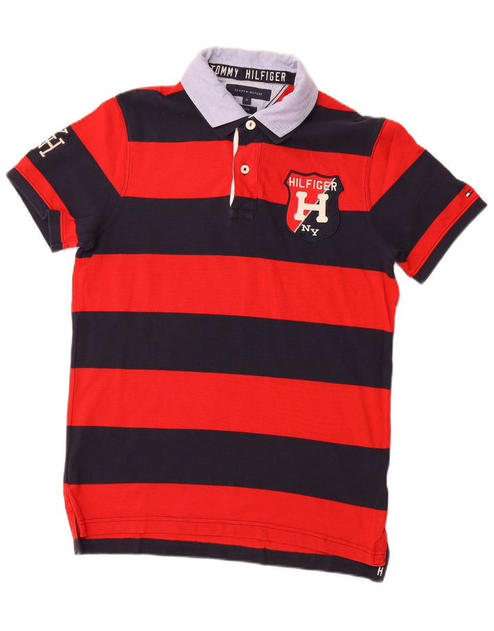 Camisa polo masculina TOMMY HILFIGER Slim Fit Graphic Rugby listrada vermelha média