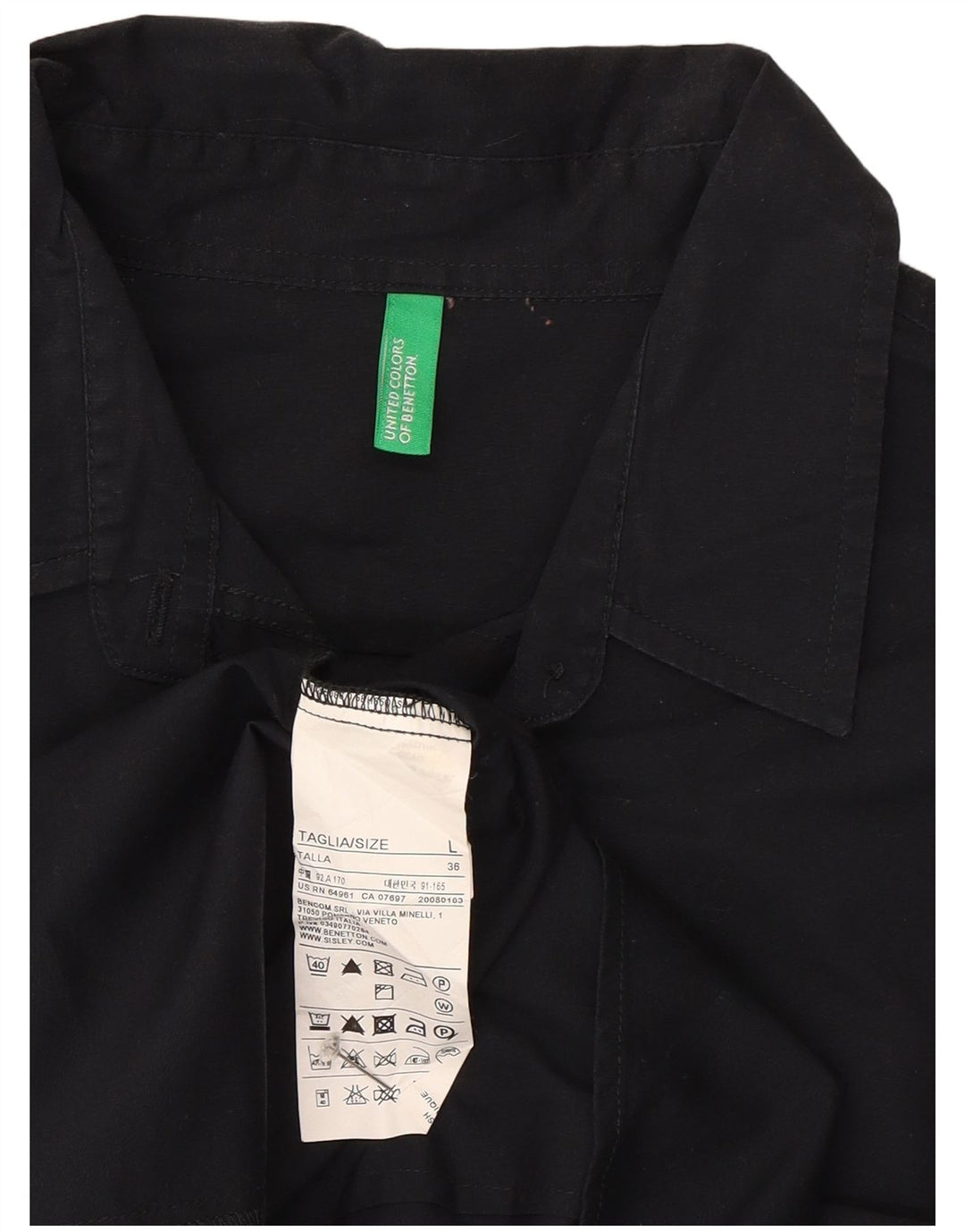 Camisa feminina Benetton UK 16 grande algodão preto