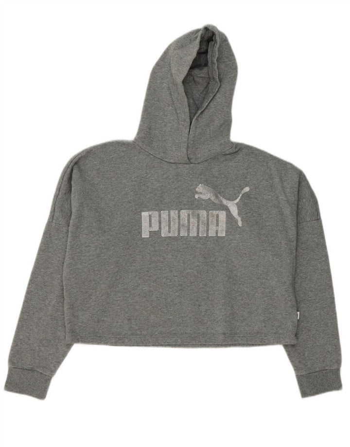 Suéter PUMA feminino oversized crop gráfico com capuz 13-14 anos algodão cinza