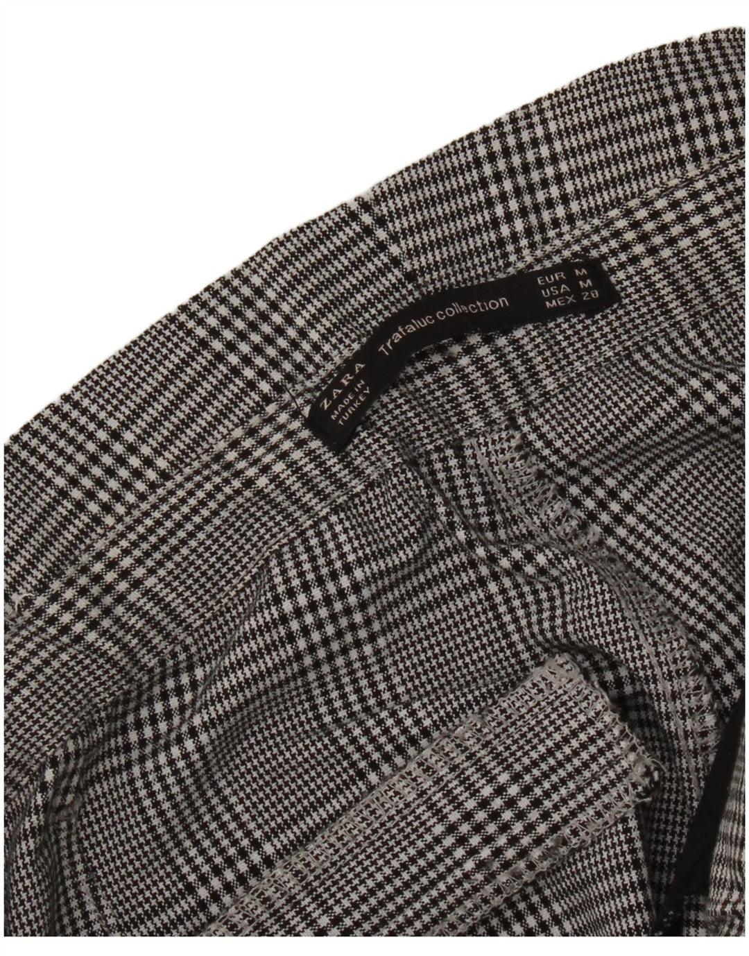 Calça feminina Zara cintura alta cortada média W28 L26 cinza houndstooth