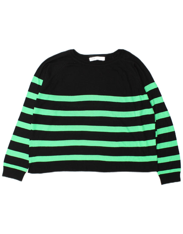 Suéter feminino Zara com gola canoa e viscose listrada preta média Reino Unido 14