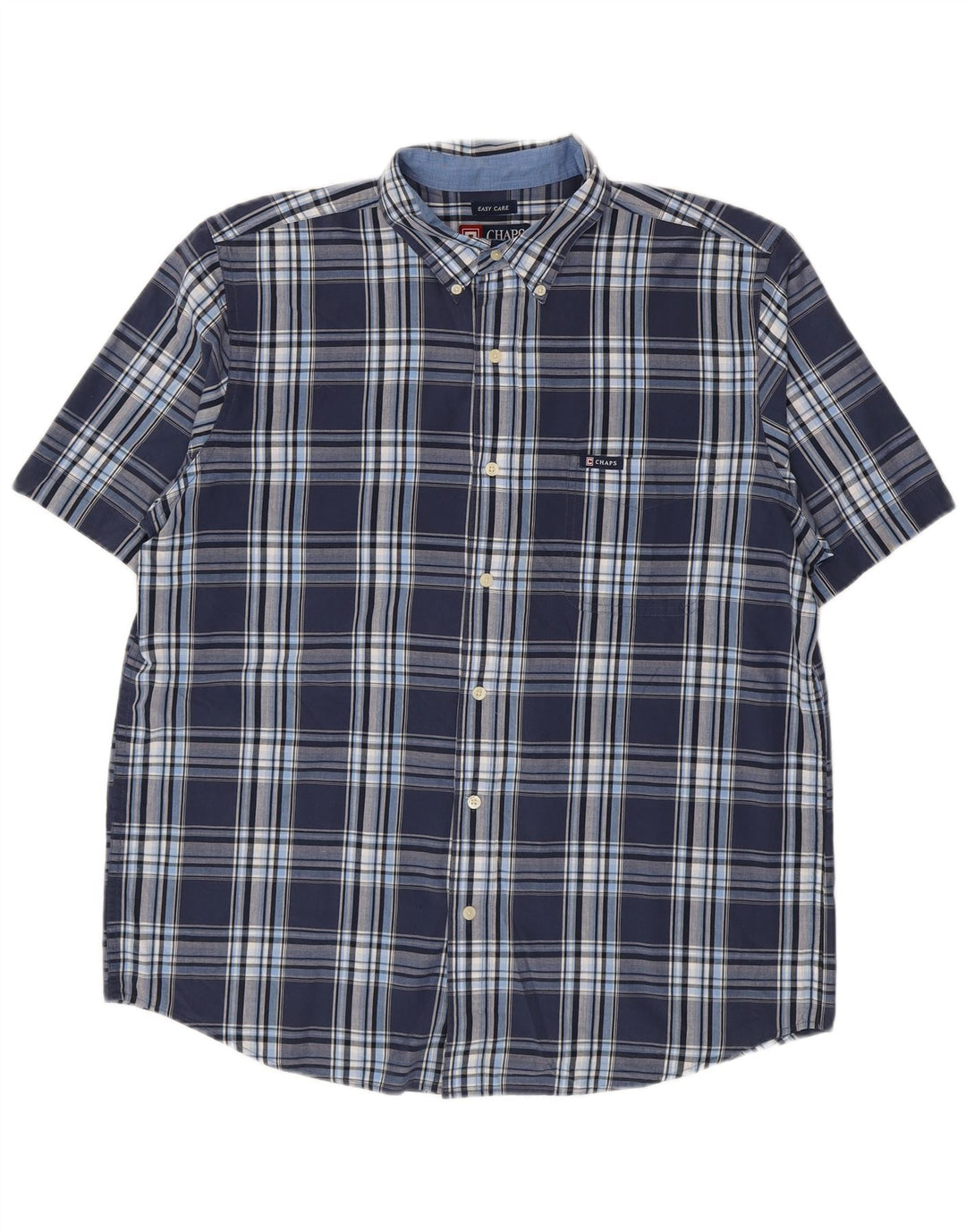Camisa masculina de manga curta Chaps Easy Care grande algodão xadrez azul marinho