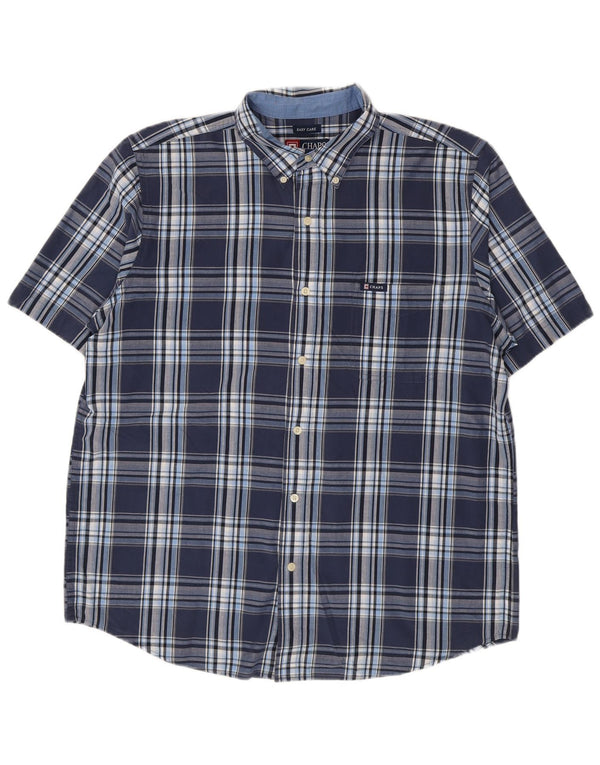 Camisa masculina de manga curta Chaps Easy Care grande algodão xadrez azul marinho