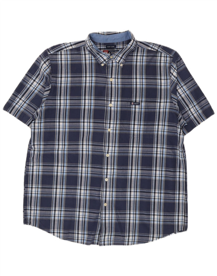 Camisa masculina de manga curta Chaps Easy Care grande algodão xadrez azul marinho