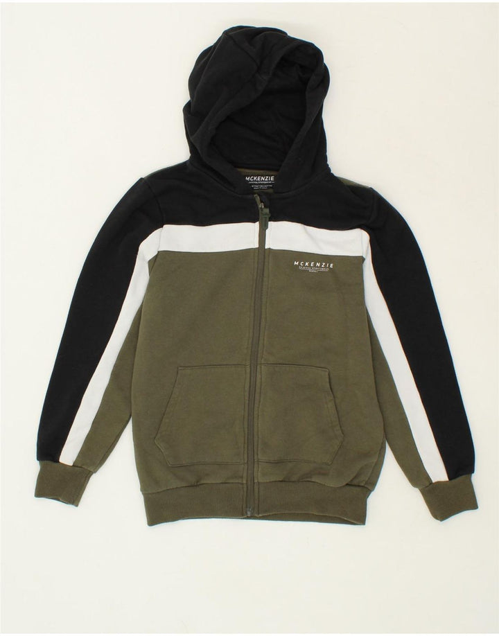 MCKENZIE Boys Zip Hoodie Sweater 10-11 Years Khaki Colourblock Cotton Vintage Mckenzie and Second-Hand Mckenzie from Messina Hembry 