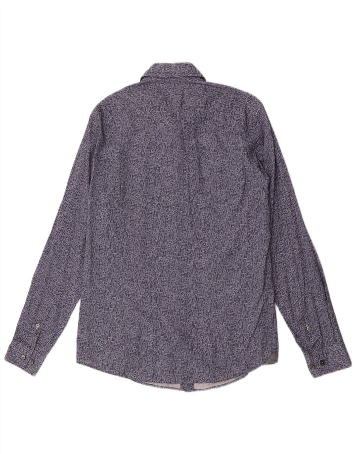 Camisa masculina Hugo Boss Regular Fit algodão geométrico azul médio