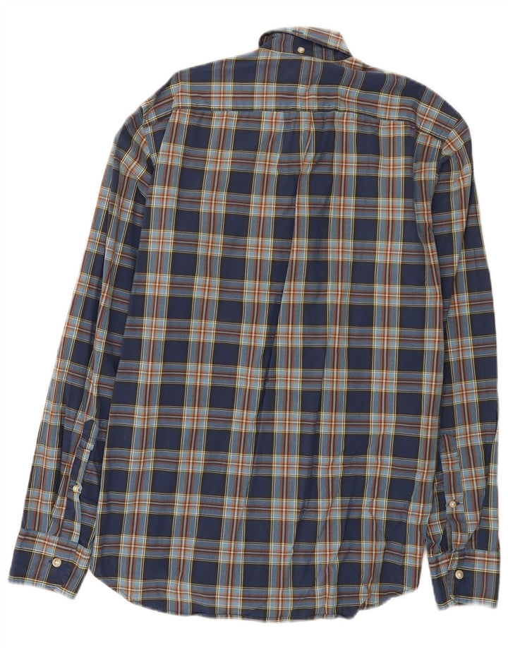Camisa masculina J. Crew tamanho 14 1/2 algodão xadrez azul pequeno