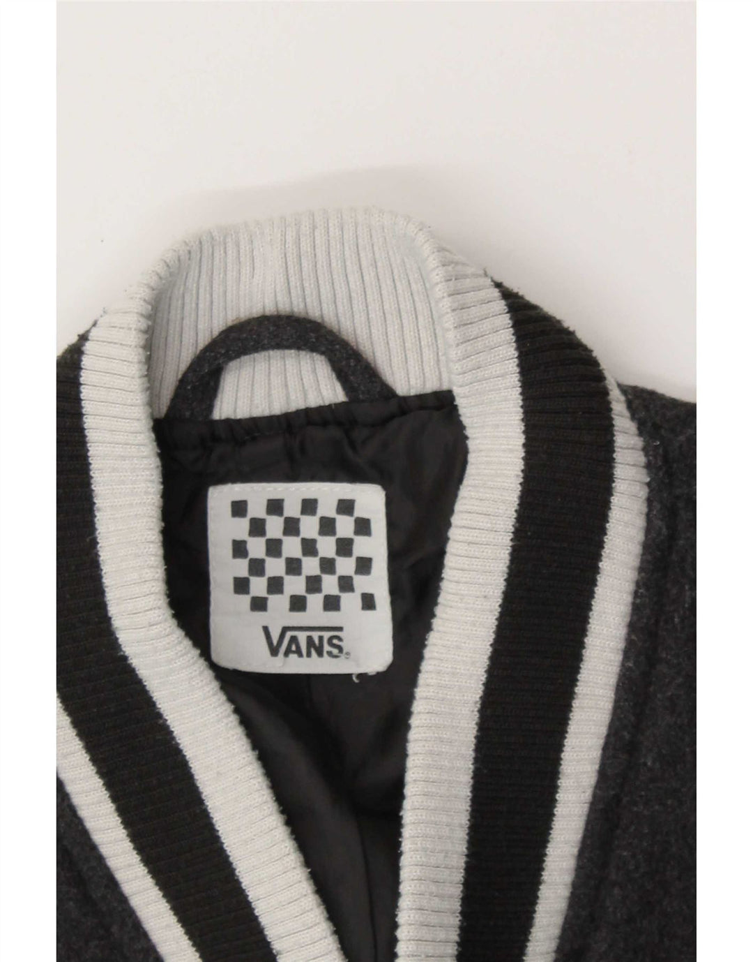 Jaqueta feminina Vans Graphic Varsity UK 14 cinza médio colorblock lã