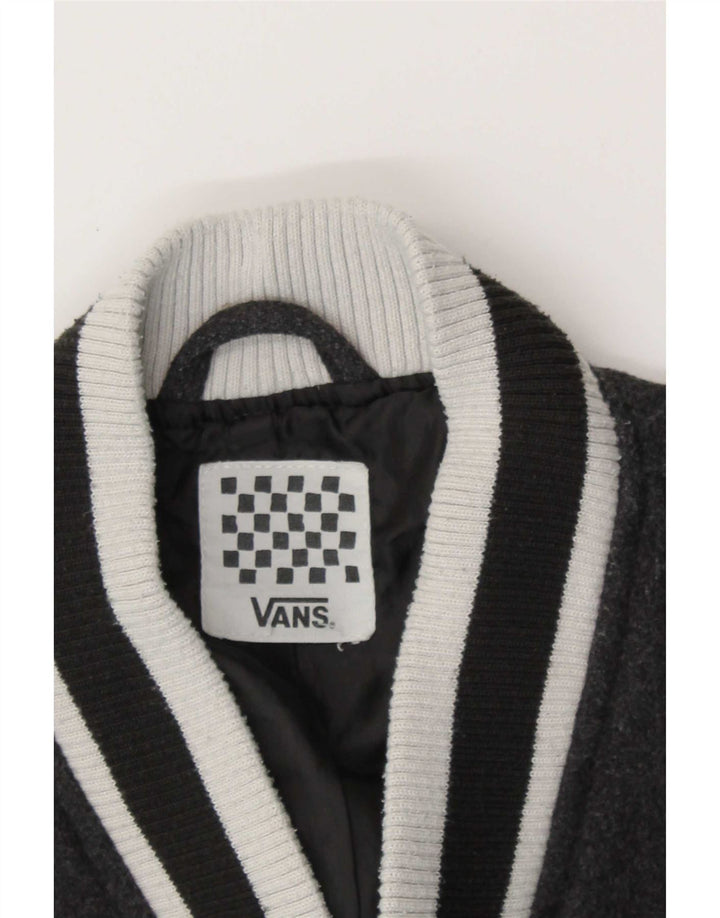 Jaqueta feminina Vans Graphic Varsity UK 14 cinza médio colorblock lã