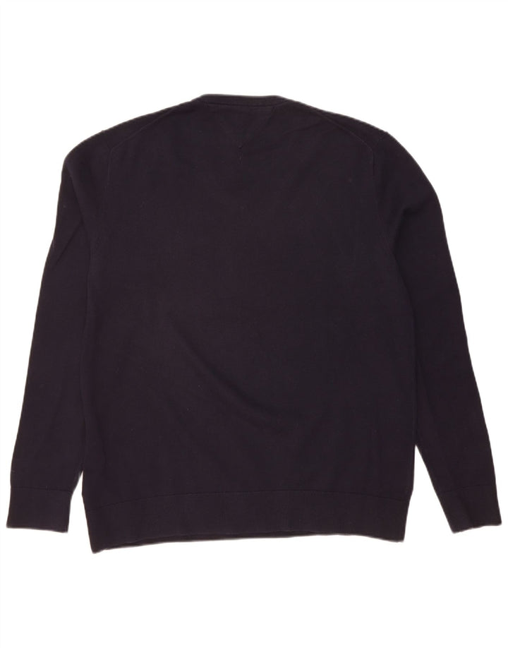Suéter masculino TOMMY HILFIGER com decote em V XL azul marinho algodão