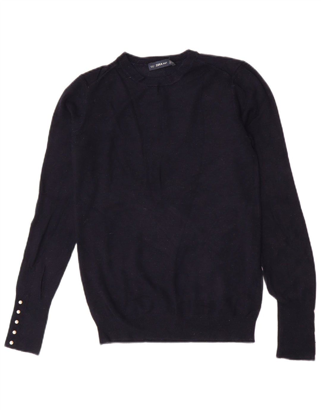 Suéter feminino Zara com gola redonda e viscose azul marinho médio UK 12