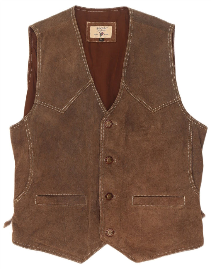 Colete vintage masculino de camurça de couro marrom médio