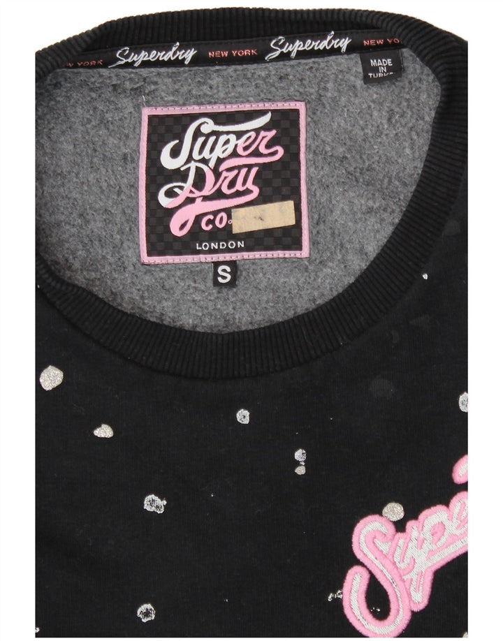 Jumper de moletom feminino superdimensionado SUPERDRY Reino Unido 10 pequeno preto manchado