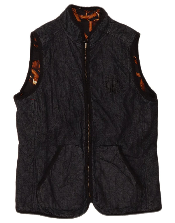 Colete acolchoado reversível feminino Ralph Lauren Reino Unido 12 algodão azul marinho médio
