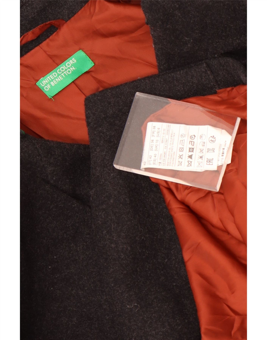 Casaco feminino oversized Pea da Benetton Reino Unido 10 lã cinza pequena