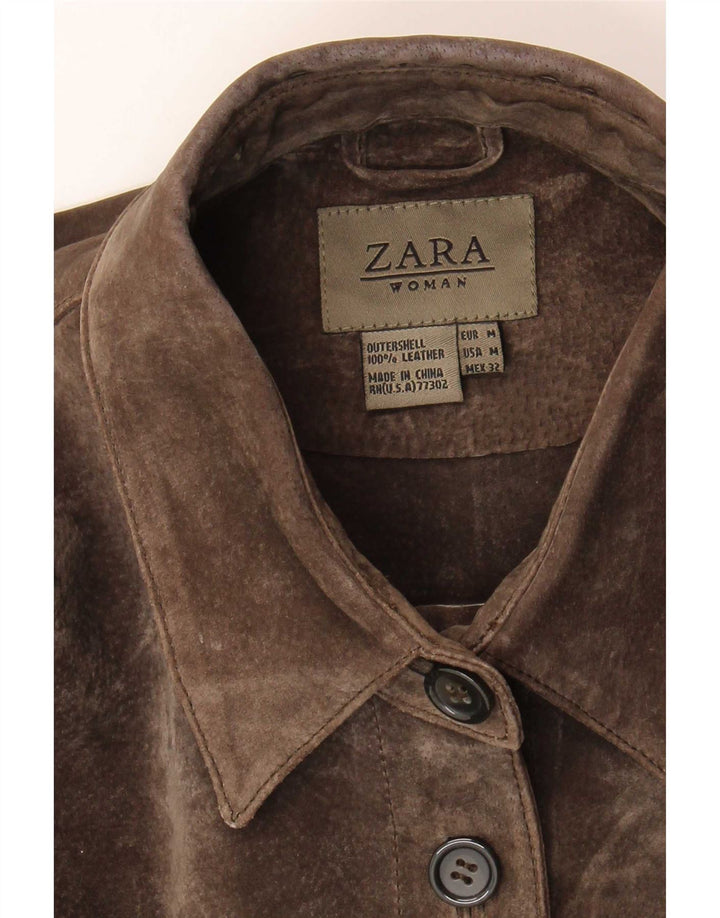 Jaqueta feminina de camurça Zara Reino Unido 14 couro marrom médio
