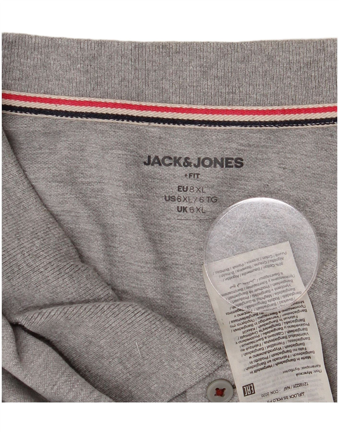 Camisa polo masculina Jack & Jones 6XL algodão cinza