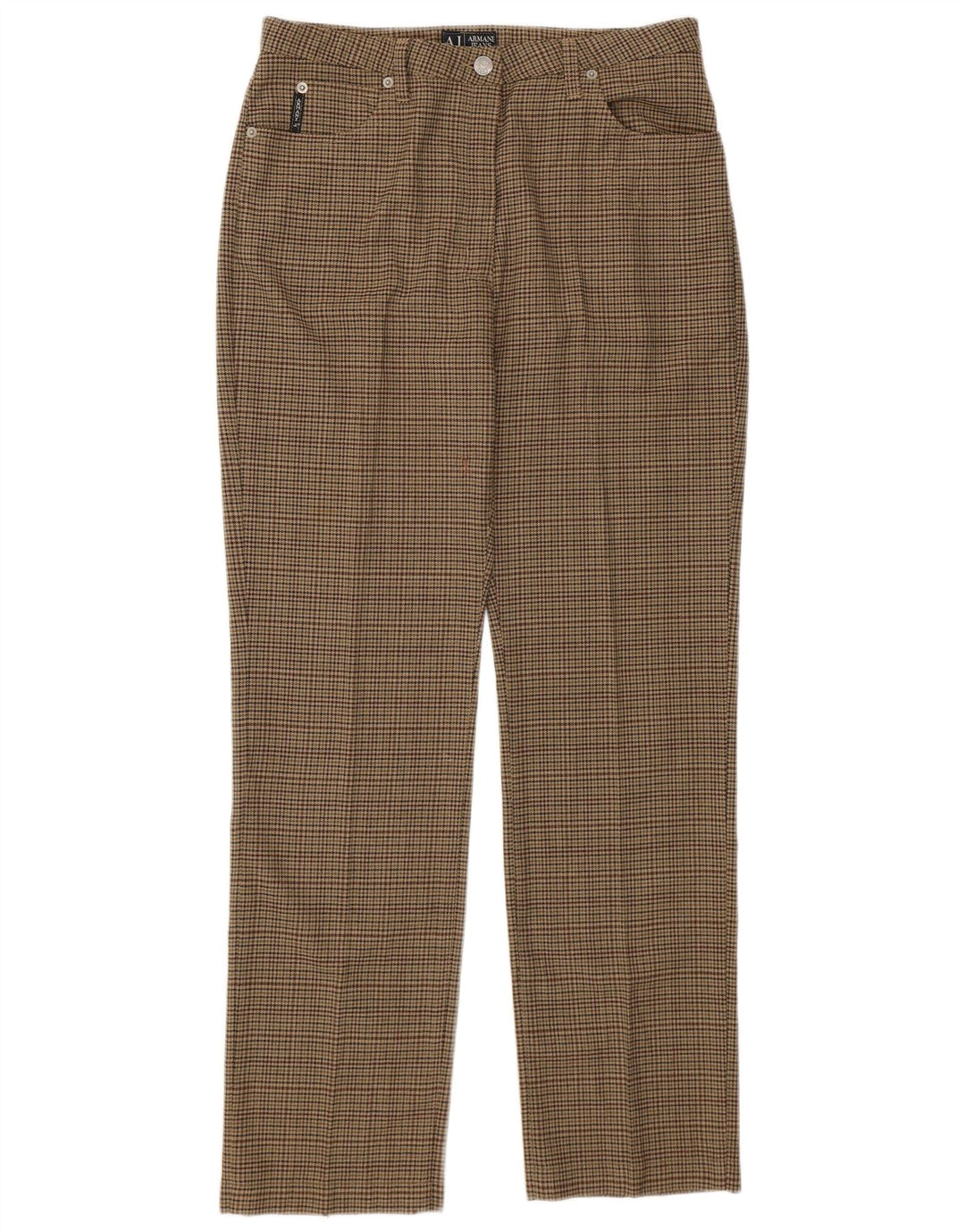 Calça feminina reta casual Armani W31 L30 verde houndstooth poliéster