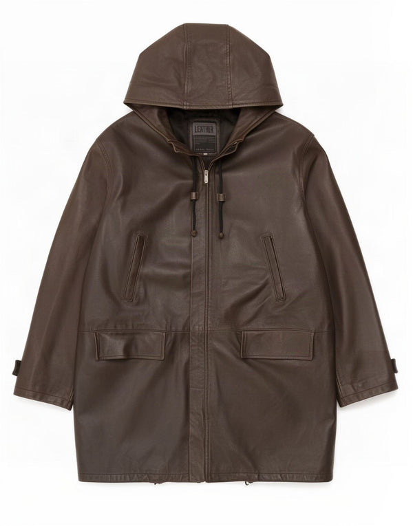 Casaco masculino de couro com capuz Metropolitan IT 54 2XL marrom