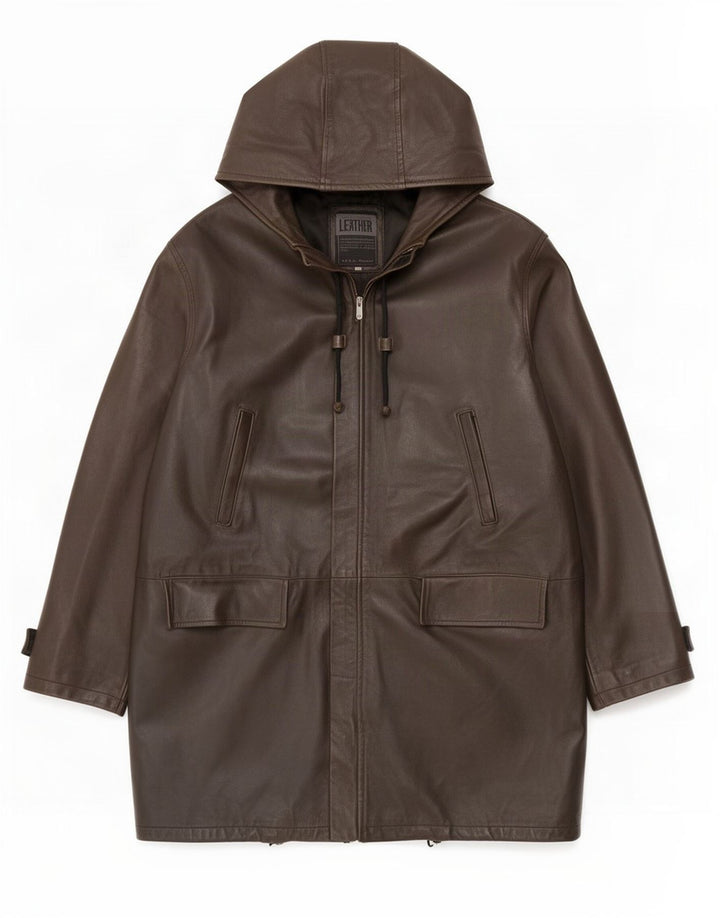Casaco masculino de couro com capuz Metropolitan IT 54 2XL marrom