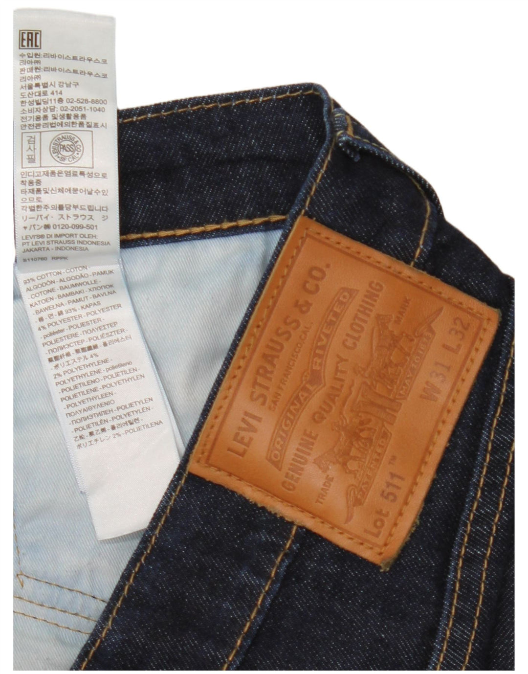 Levi's Masculino 511 Slim Jeans W31 L32 Azul Marinho Algodão Clássico