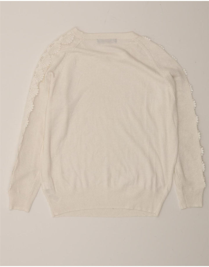 Suéter feminino Marks & Spencer com gola redonda, tamanho UK 14, grande, branco