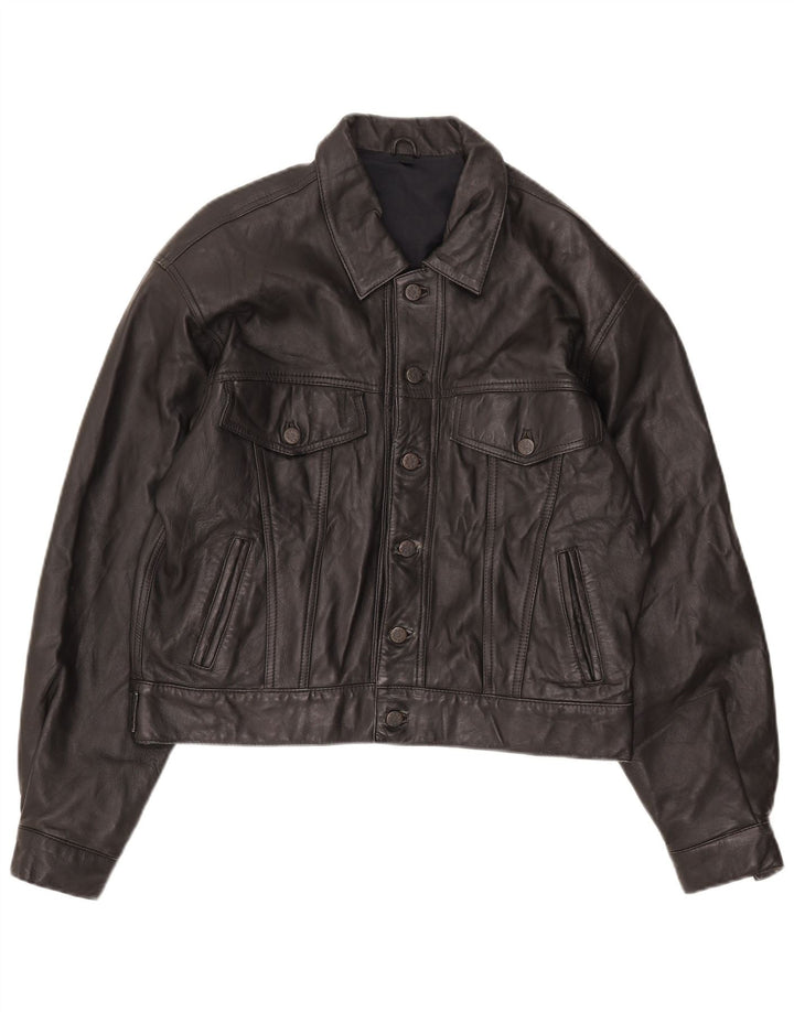 Jaqueta de couro bomber masculina vintage UK 36 pequena preta