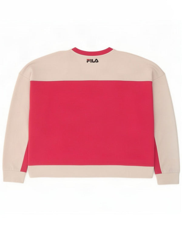 Fila Womens Crop Graphic Sweatshirt Jumper UK 14 Medium Pink Colorblock