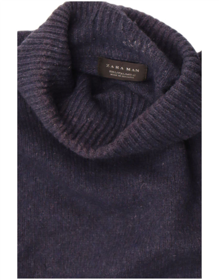 Zara Suéter masculino com gola redonda grande azul marinho