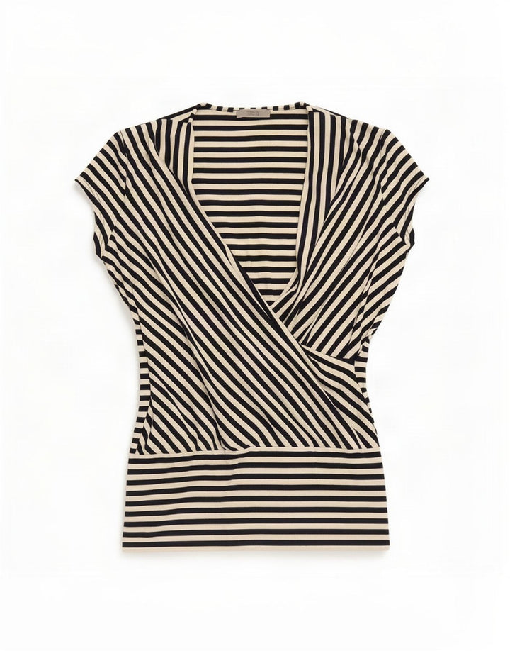 Blusa feminina Marks & Spencer UK 16 grande viscose listrada preta