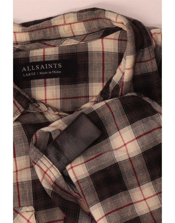 Camisa masculina de flanela All Saints grande algodão xadrez preto