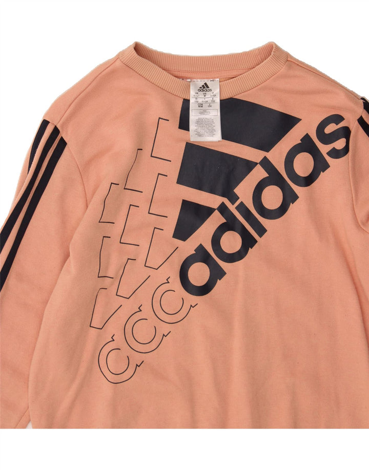 ADIDAS Girls Graphic Sweatshirt Jumper 11-12 Years Pink Cotton Vintage Adidas and Second-Hand Adidas from Messina Hembry 