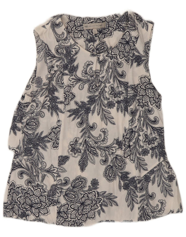 Blusa feminina sem mangas Marks & Spencer UK 6 XS branca floral viscose