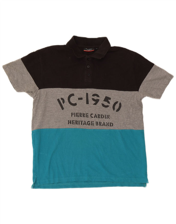 Camisa pólo gráfica masculina Pierre Cardin grande bloco colorido multicolorido