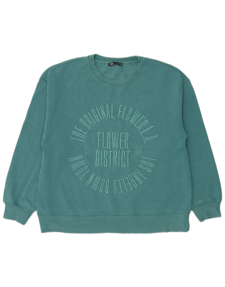 Zara moletom feminino gráfico oversized jumper Reino Unido 10 algodão azul pequeno