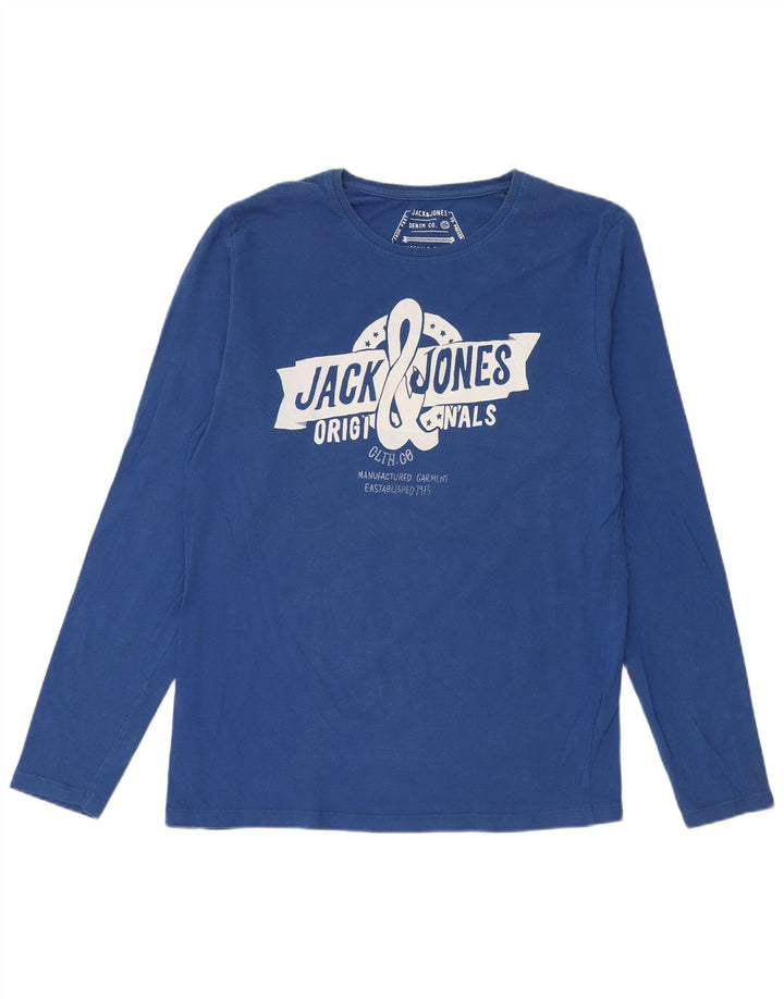 Jack & Jones Camiseta masculina gráfica de manga comprida grande algodão azul