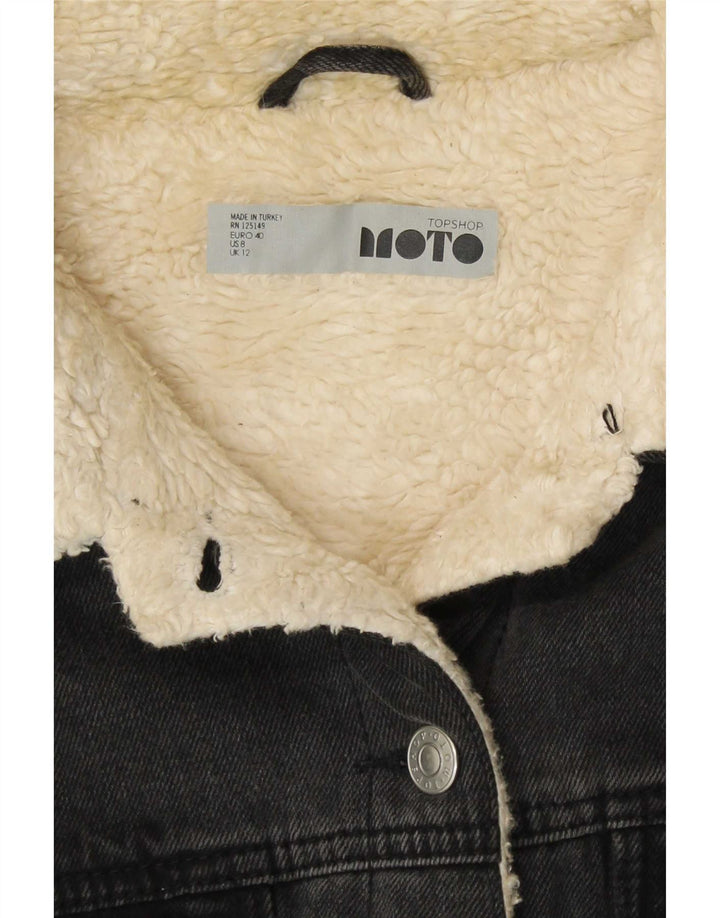 Jaqueta jeans feminina Topshop Sherpa Reino Unido 12 algodão cinza médio